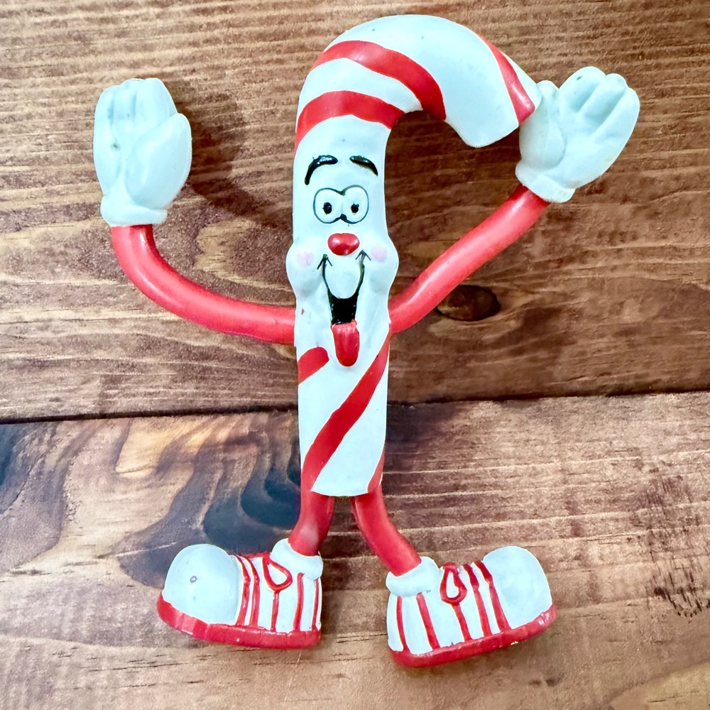 Vintage Applause Bendable Candy Cane Figure Red White Striped Holiday Toy Decor
